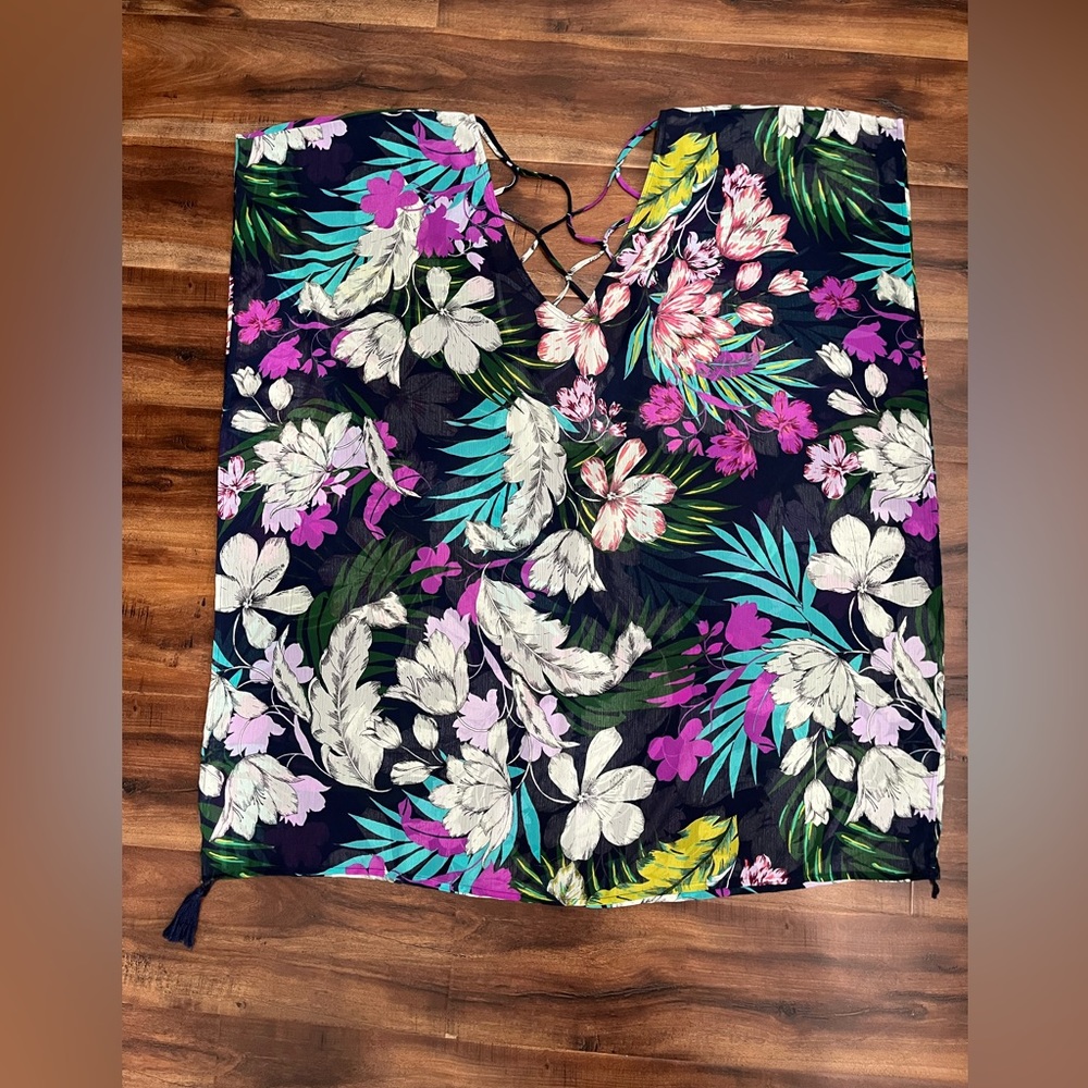 Kona Sol Floral Multicolor Swim Suit -Bathing Suit Cover Up - Picture 1 of 10